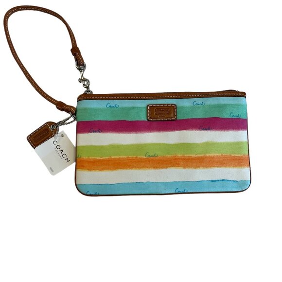 Coach Hampton Watercolor Stripe Wristlet Bag - Multicolor - NWT - Picture 2 of 9